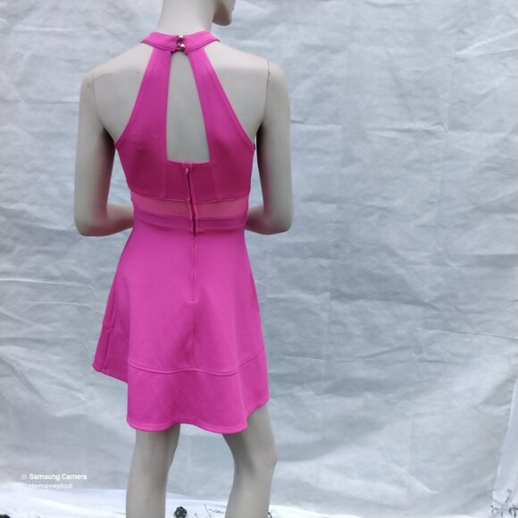 Emerald Sunday Hot Pink Cut-out & Mesh Midriff Fit & Flare Skater Dress GUC Sm. - Picture 3 of 4